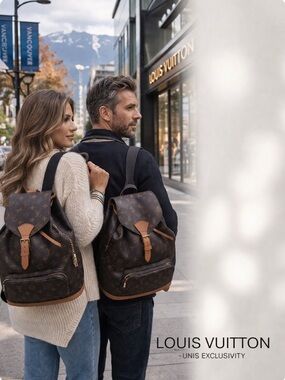 LOUIS VUITTON UNISEX BACK-PAC W/ADJUSTABLE SHOULDER STRAPS & OUTSIDE ZIP STORAGE